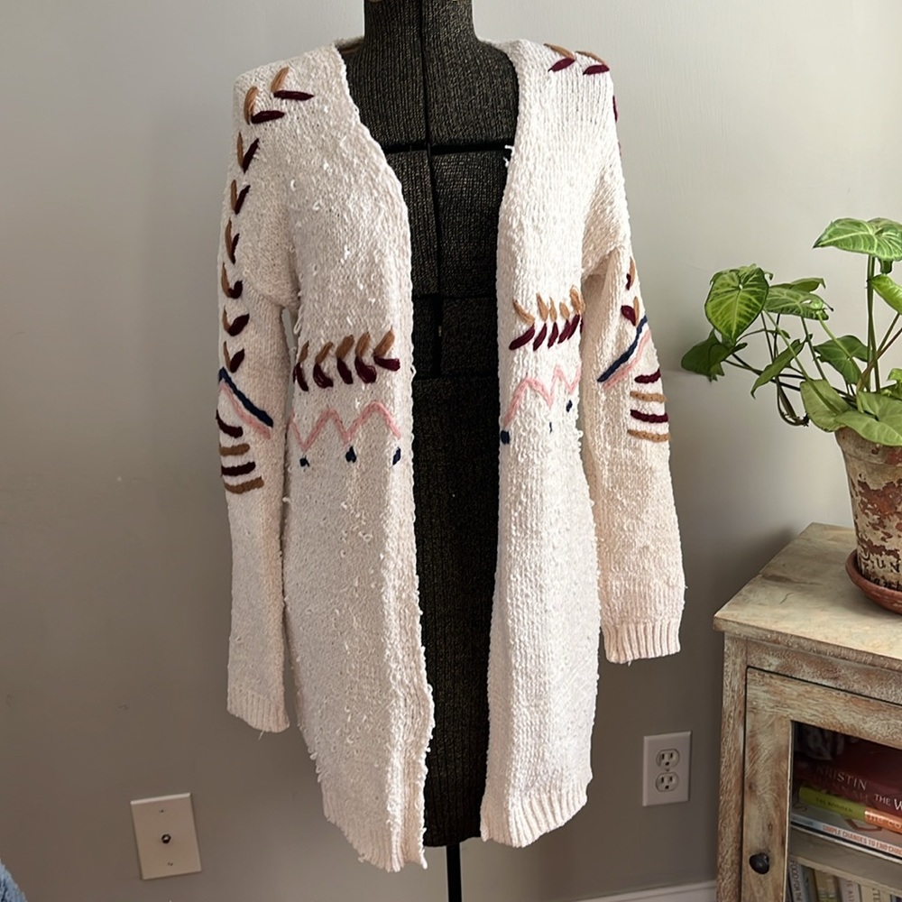 Alya Anthropologie Ivory Open Front Long Cardigan Sweater Small Like New - Picture 2 of 5